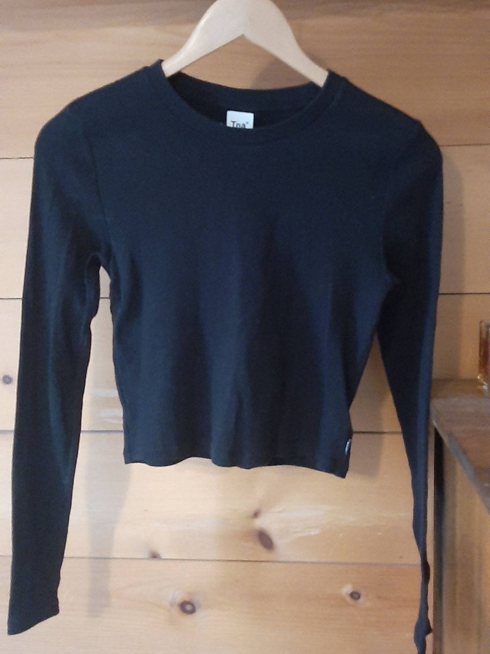 TNA Black Long Sleeve Cropped Crew Sweater